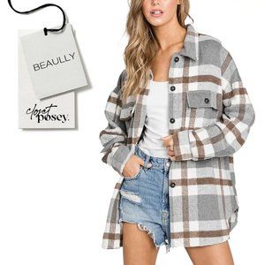 NWT . beaully . flannel shacket . gray . medium